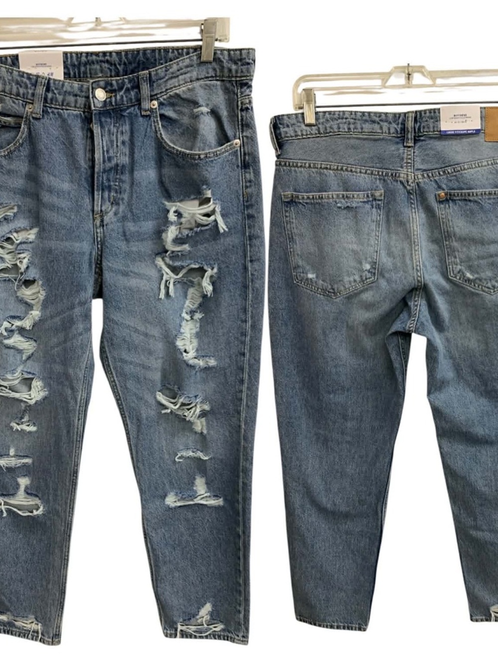 H&M NWT Women's Distressed Light Blue Relaxed Jeans S10